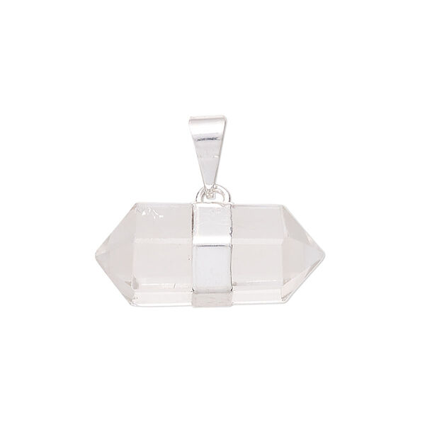 Quartz crystal / brass 1pkg1, silver-plated hand-cut faceted double point pendant natural 23x10mm-27x12mm image number 0