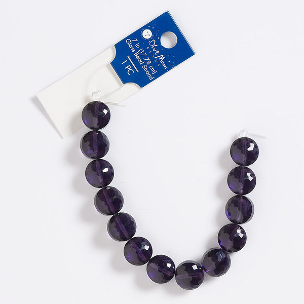 Bead, glass, translucent purple, 14mm puffed flat round with 0.8mm hole. Sold per 7-inch strand. image number 0