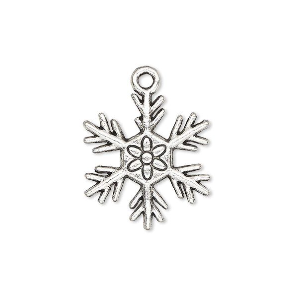 Charm, antique silver-plated "pewter" (zinc-based alloy), 21x19mm single-sided snowflake with flower design. Sold per pkg of 10. image number 0