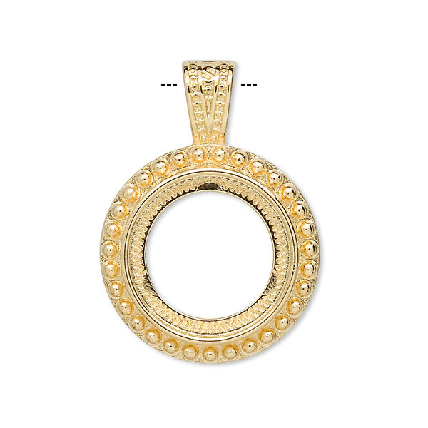 Pendant, gold-plated "pewter" (zinc-based alloy), 31x22.5mm round with rope design and 16mm round setting. Sold per pkg of 4. image number 0