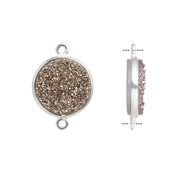 Druzy agate / sterling silver 1pkg1, hand-cut flat round link titanium-coated rose gold / electro-coated 15mm image number 0