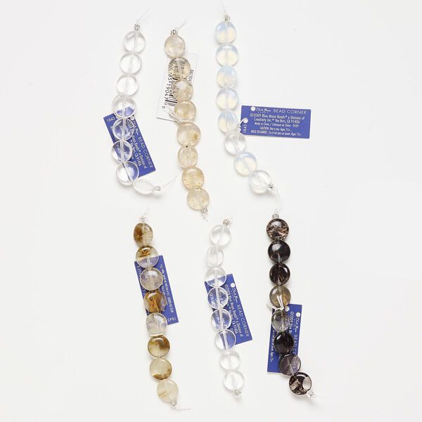 Bead mix, glass, multicolored, 12mm flat round. Sold per pkg of (6) 8-piece sets. image number 0