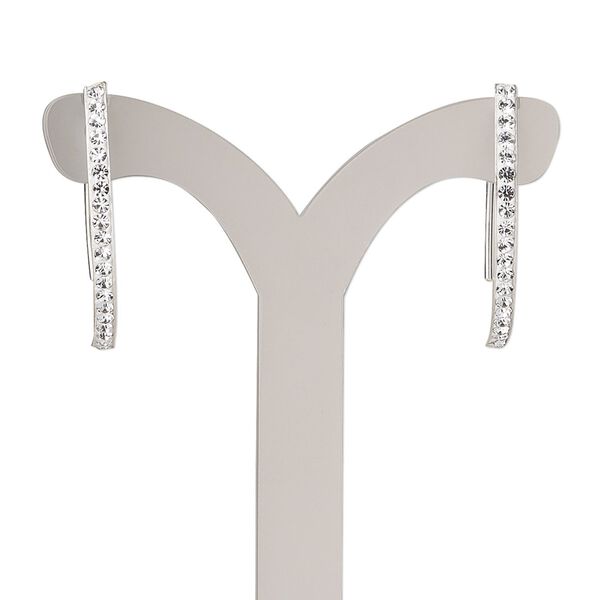 Earring, Create Compliments®, sterling silver and crystal, clear, 28mm, 21 gauge. Sold per pair. image number 0