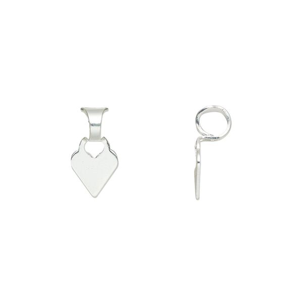 Bail, glue-on, silver-plated brass, 13.5x7mm with 7mm flat heart base. Sold per pkg of 20. image number 0