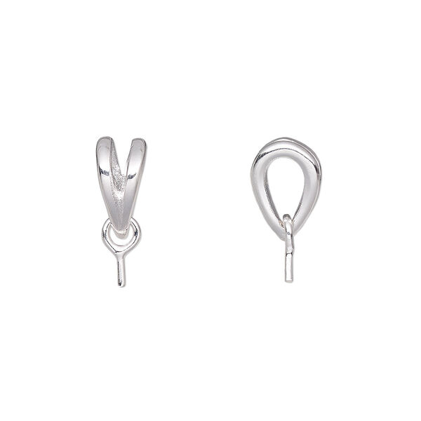 Bail, rabbit ear, silver-plated brass, 13x4mm with 9x4mm Y-shape and 2.5mm peg, fits bead with 1mm hole. Sold per pkg of 4. image number 0