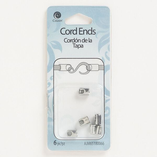 Cord end, glue-in, silver-finished "pewter" (zinc-based alloy), 7x5mm with 4.5mm inside diameter. Sold per pkg of 6. image number 0