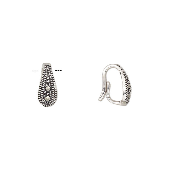 Bail, marcasite (natural) and sterling silver, 11x5mm teardrop, 7mm grip length. Sold individually. image number 0
