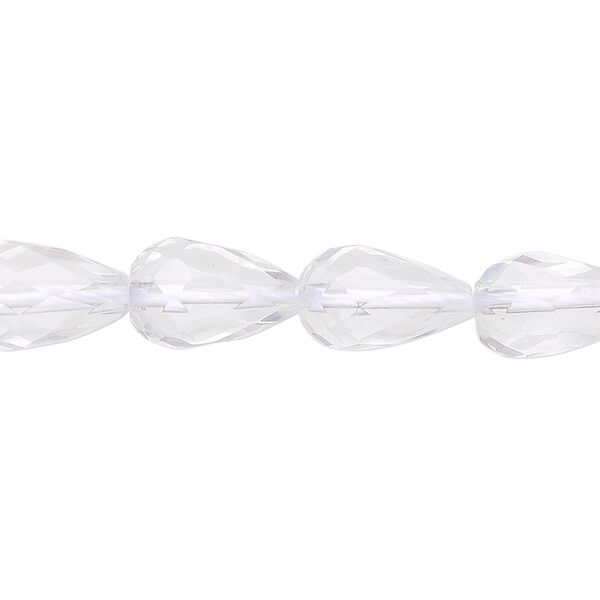 Bead, quartz crystal (natural), 12x8mm hand-cut faceted puffed teardrop, B grade, Mohs hardness 7. Sold per 15" to 16" strand. image number 0
