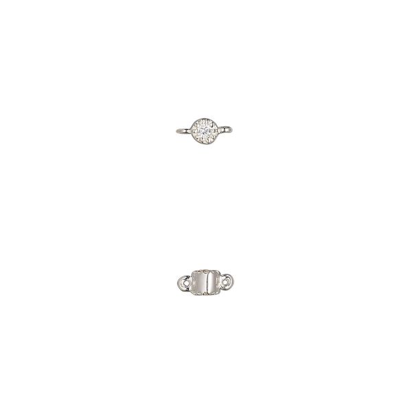Link, sterling silver and cubic zirconia, clear, 2.5mm double-sided round. Sold individually. image number 0
