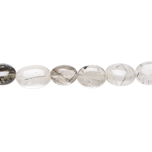 Tourmalinated quartz 1pkg1, hand-cut puffed oval bead natural 15.5-16 inch 6x6mm-10x7mm image number 0