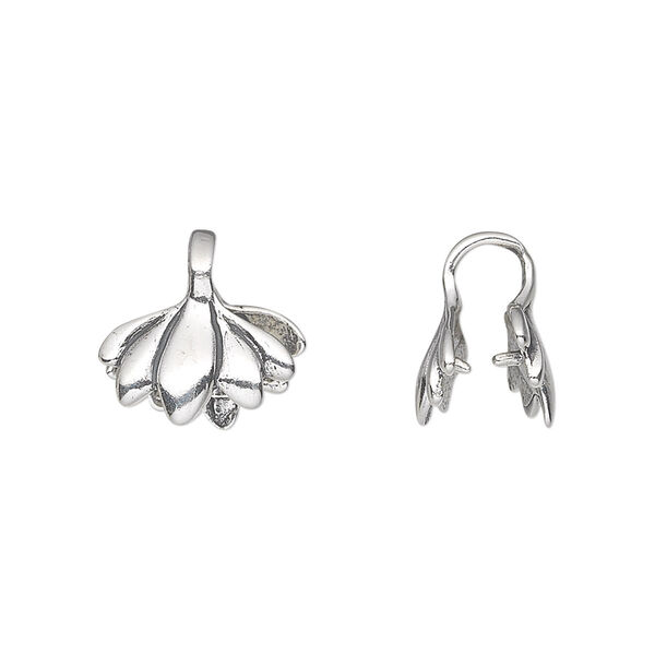 Bail, ice-pick, antiqued sterling silver, 13x8mm flower, 4mm grip length. Sold individually. image number 0