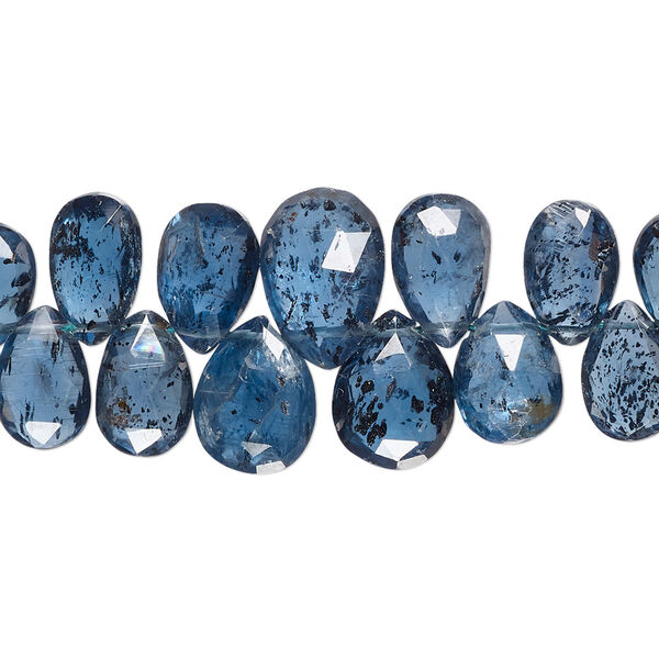 Blue kyanite 1pkg1, hand-cut top-drilled faceted teardrop bead natural 4 inch graduated 7x5mm-13x8mm image number 0