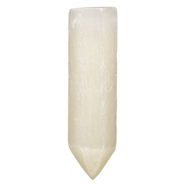 Bead, golden selenite (waxed), 39x9mm-42x10mm hand-cut top-drilled faceted point, B grade, Mohs hardness 2 to 2-1/2. Sold individually. image number 0