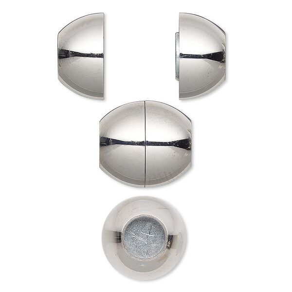 Clasp, magnetic barrel, stainless steel, 14x13mm with glue-in ends, 6mm inside diameter. Sold individually. image number 0