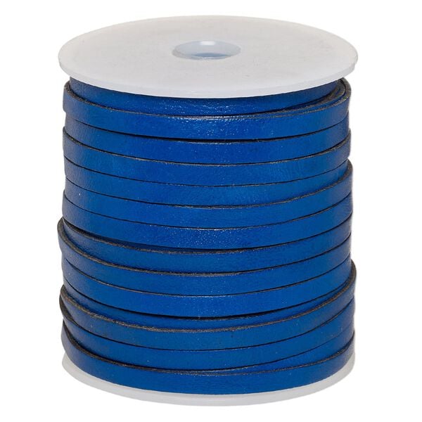 Cord, leather, blue, 4mm flat. Sold per 25-yard spool. image number 0