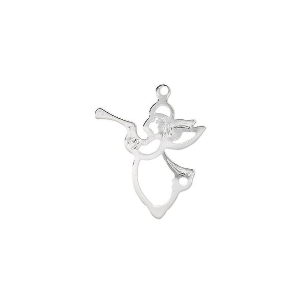Charm, silver-plated brass, 17x16mm angel. Sold per pkg of 10. image number 0