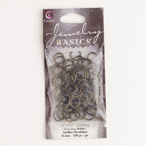 Split ring, steel, pkg/100, antique gold finish, 8mm round. image number 0