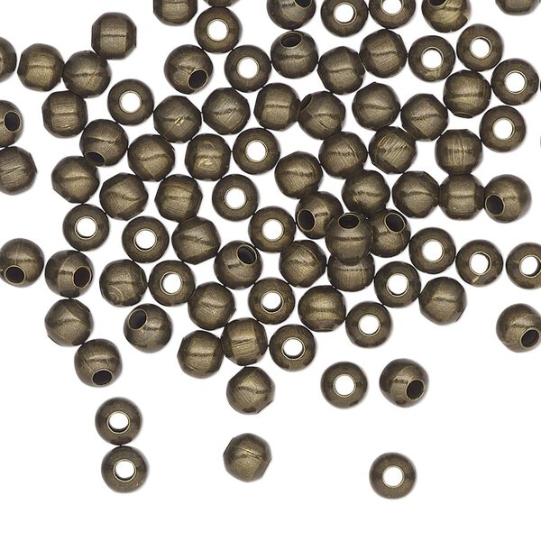 Bead, antique brass-plated steel, 4mm round. Sold per pkg of 100. image number 0