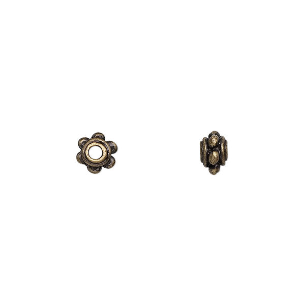 Bead, antique brass-finished "pewter" (zinc-based alloy), 6x4mm wheel rondelle. Sold per pkg of 24. image number 0