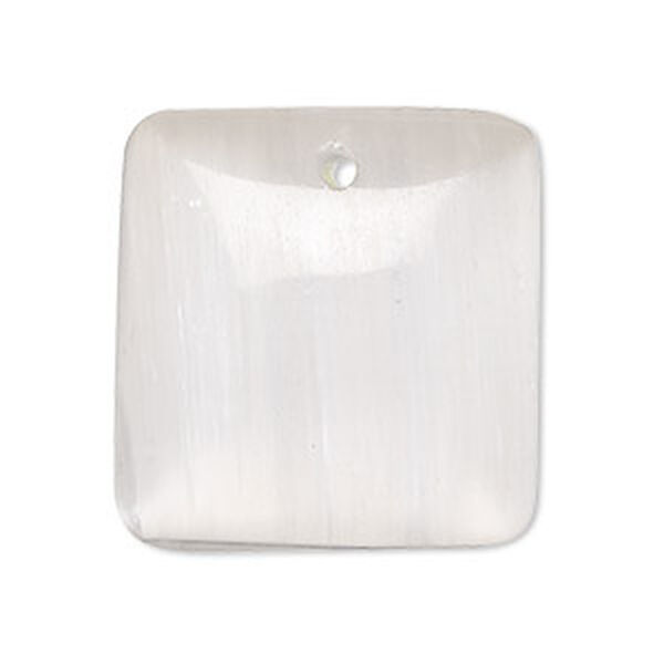 Selenite 1pkg1, hand-cut top-drilled flat back puffed square focal 28-30mm image number 0