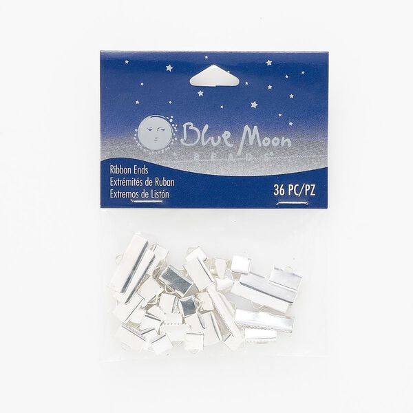 Ribbon crimp end mix, silver-finished steel, 3mm / 10x6mm / 19x6mm rectangles. Sold per pkg of 36. image number 0