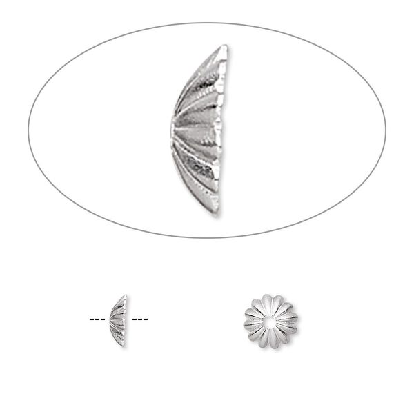 Bead cap, silver-plated brass, 6x1.5mm ribbed, fits 6-8mm bead. Sold per pkg of 100. image number 0