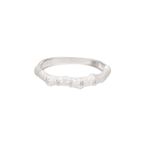 Ring, sterling silver and cubic zirconia, clear, 4mm wide with matte-finished bamboo design, size 9. Sold individually. image number 0