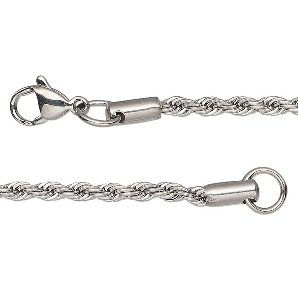 Chain, stainless steel, 3.1mm French rope, 18 inches with lobster claw clasp. Sold individually. image number 0