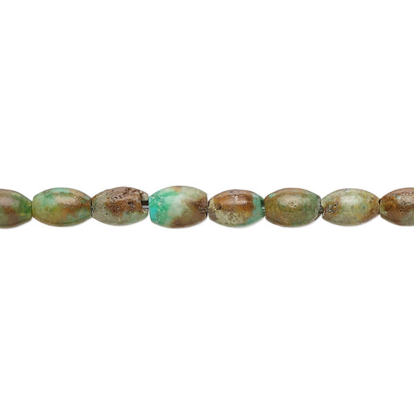Bead, turquoise (dyed / stabilized), green-brown, 5x4mm-6x5mm oval with 0.8-1.1mm hole, C- grade, Mohs hardness 5 to 6. Sold per 15-1/2" to 16" strand. image number 0