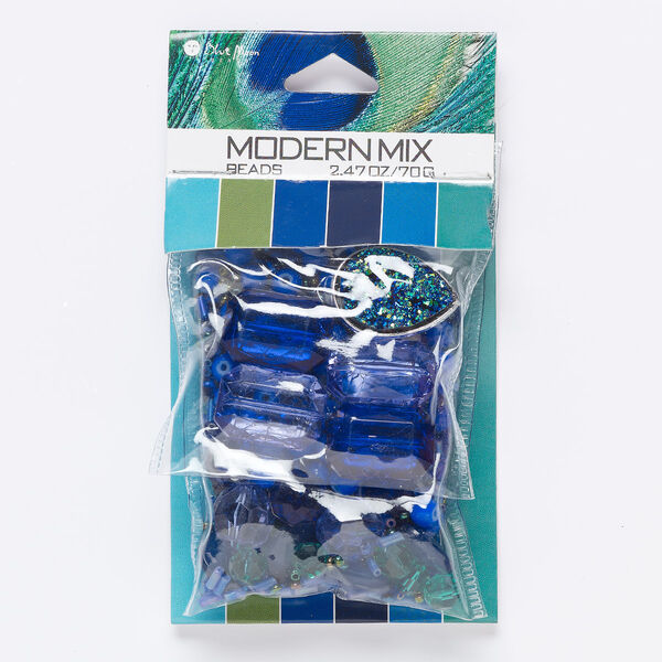 Bead mix, glass, pkg/70 g, 10/0-29x20mm single-drilled and double-drilled mixed shapes, multicolored. image number 0