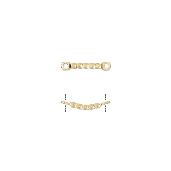 Link, gold-plated brass, 26x4mm twisted curved bar. Sold per pkg of 10. image number 0