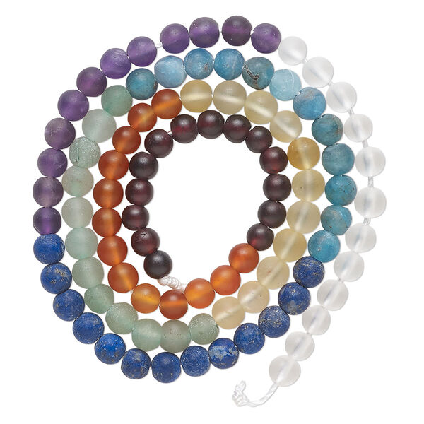 Multi-gemstone 1pkg1, matte round bead 15.5-16 inch 4mm image number 0