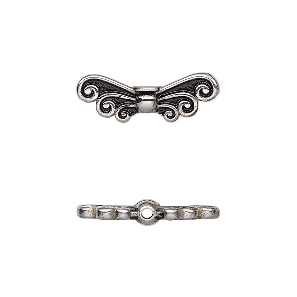 Bead, enamel and stainless steel, black, 21x8mm double-sided angel wing. Sold individually. image number 0