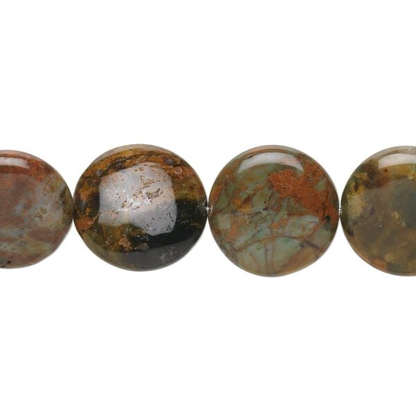 Green "opal" 1pkg1, flat round bead natural 15.5-16 inch 14mm image number 0