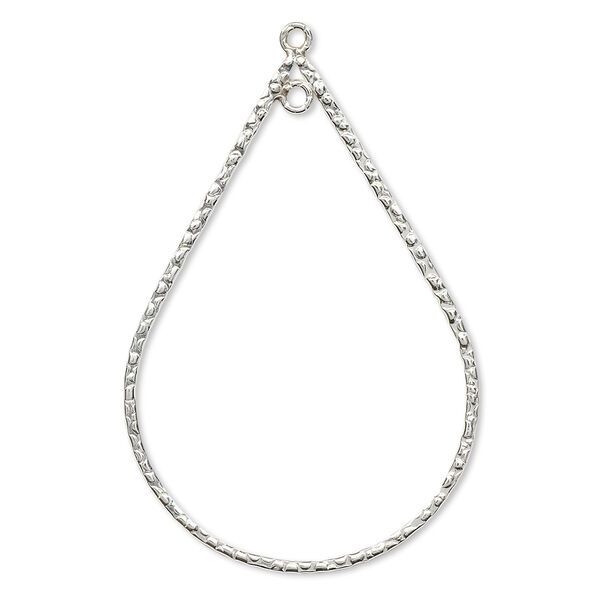 Focal, sterling silver, 40x27mm textured teardrop with 2 loops. Sold individually. image number 0