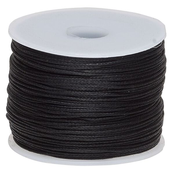 Cord, waxed cotton, black, 0.5mm. Sold per 100-meter spool. image number 0