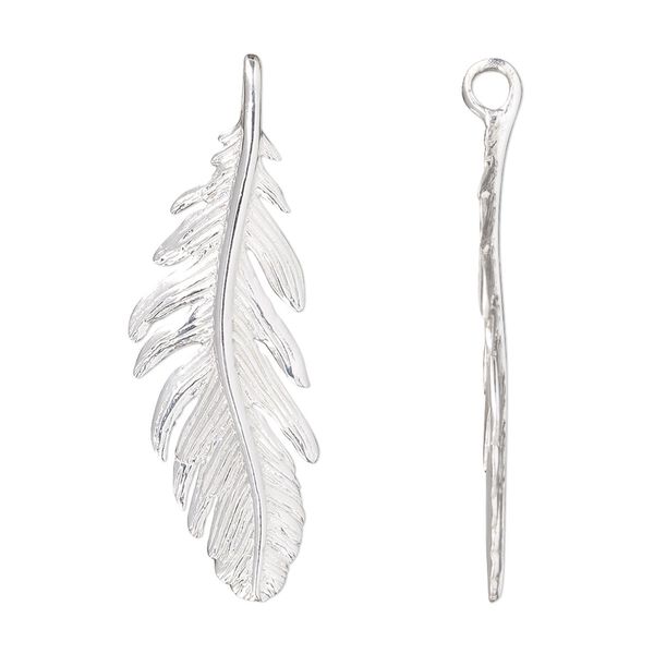 Focal, sterling silver, 37x13mm single-sided feather. Sold individually. image number 0