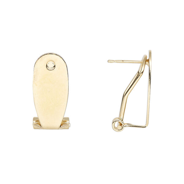 Earstud, gold-finished steel, 19x8.5mm flat oval with self-closing clip. Sold per pkg of 10 pairs. image number 0