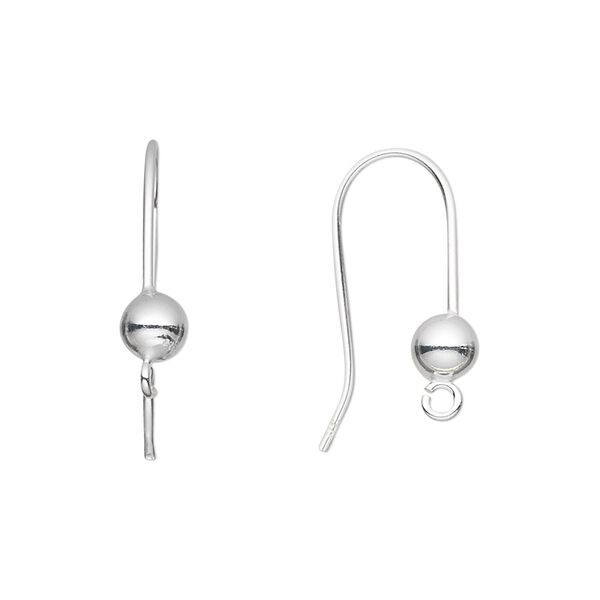 Ear wire fishhook 1pkg2 sterling silver, 20mm / 5mm ball / open loop / ball, 20 gauge 1 pair image number 0
