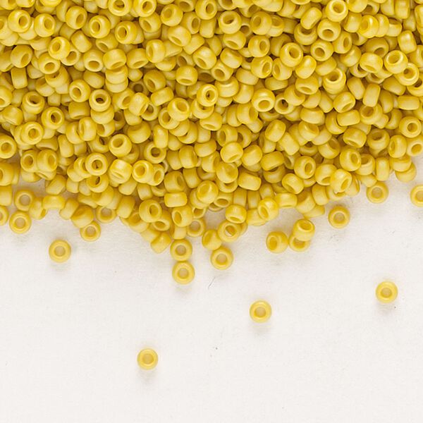 Seed bead, Miyuki, glass, pkg/250g, #15 rocaille, opaque matte rainbow citron, (RR-4692). image number 0