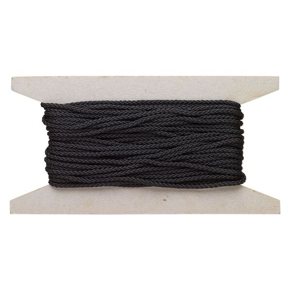 Cord, nylon, black, 2mm round. Sold per 25-foot card. image number 0