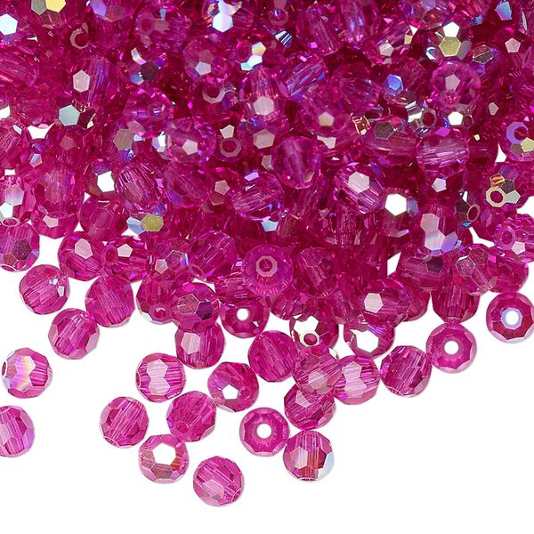 Bead 24pk fuchsia AB, Preciosa Czech crystal 4mm round image number 0