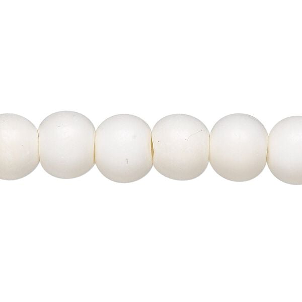 Bead, bone (bleached), white, 10mm round, Mohs hardness 2-1/2. Sold per 15-1/2" to 16" strand. image number 0