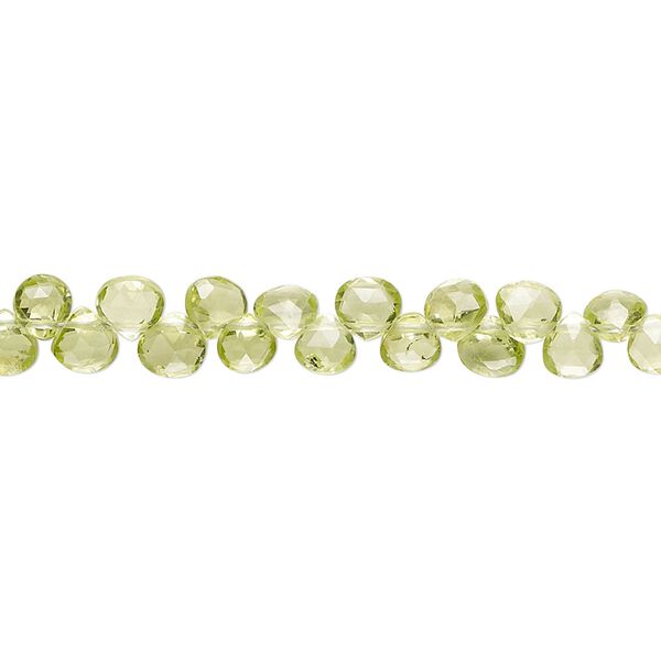 Peridot 1pkg1, hand-cut top-drilled faceted puffed teardrop bead natural 8 inch 4-5mm image number 0
