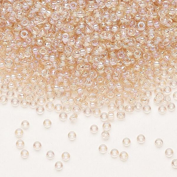 Seed bead, Miyuki, glass, pkg/25g, #11 rocaille, translucent rainbow pink mist (RR-292). image number 0