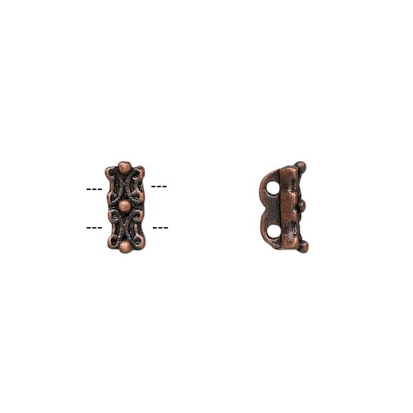 Spacer bar, antique copper-finished "pewter" (zinc-based alloy), 10x4mm 2-strand, fits up to 4mm bead. Sold per pkg of 10. image number 0