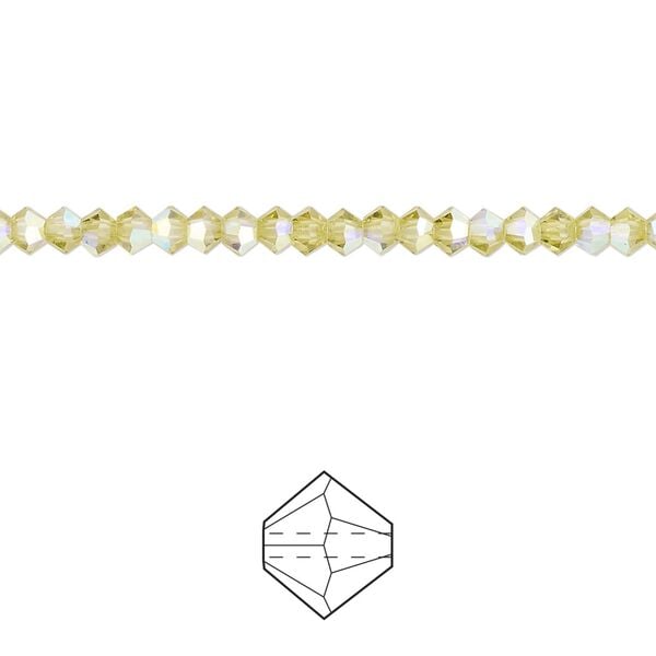 Bead 48pk acid yellow AB, Preciosa Czech crystal 3mm bicone image number 0