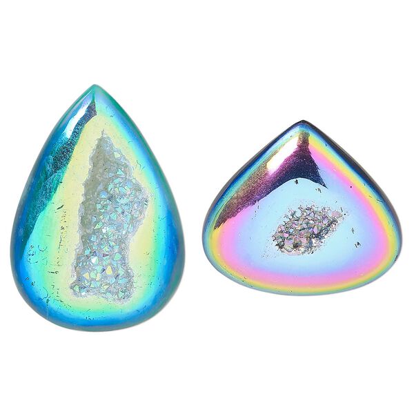 Druzy agate 1pkg2, hand-cut non-calibrated dichroic teardrop cab 20x13mm-55x44mm image number 0