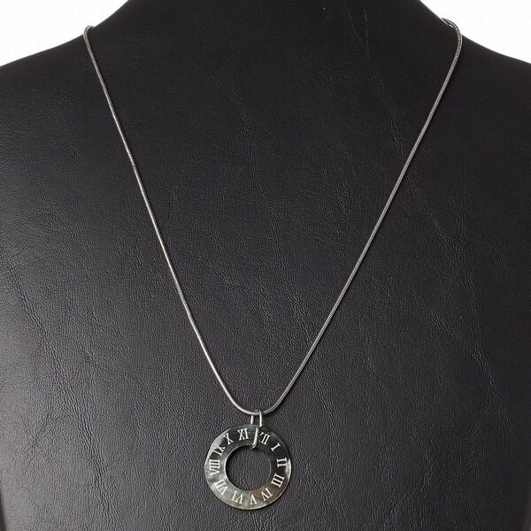 Necklace, black lip shell (natural) / steel / antiqued silver-finished brass, 30mm clock, 18 inches with 2-inch extender chain and lobster claw clasp. Sold individually. image number 0