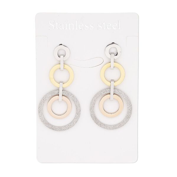 Earring, stainless steel with gold-finished and copper-plated stainless steel, 2 inches with rings and stardust rings with post. Sold per pair. image number 0